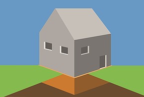 Schematische Darstellung eines Haus mit einer Perimeterdämmung